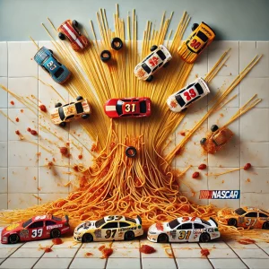 Gracie and Jack NASCAR spaghetti on the wall